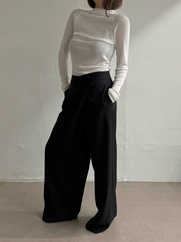 斜裁設計寬版長褲 寬褲