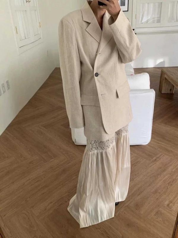 光澤感緞面蕾絲長裙 蕾絲裙