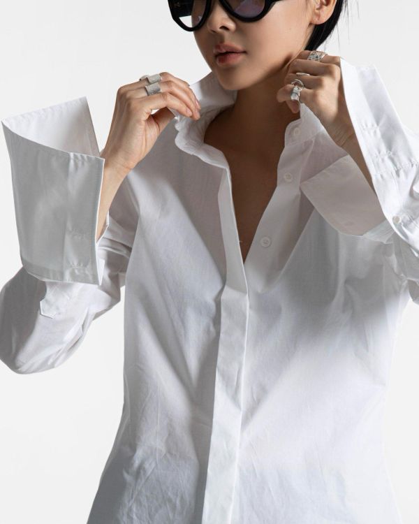 立體肩線寬袖襯衫 襯衫
