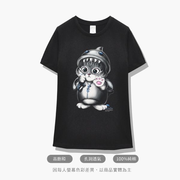 台灣TAIWAN自創品牌潮流T恤-圓領純棉短袖T-限定版(轉印)-鯨魚貓 印花T恤、插畫T、創意圖案T恤、MITT恤、台灣製T恤、高品質純棉T恤、情侶T恤、情侶裝T恤、情侶短袖