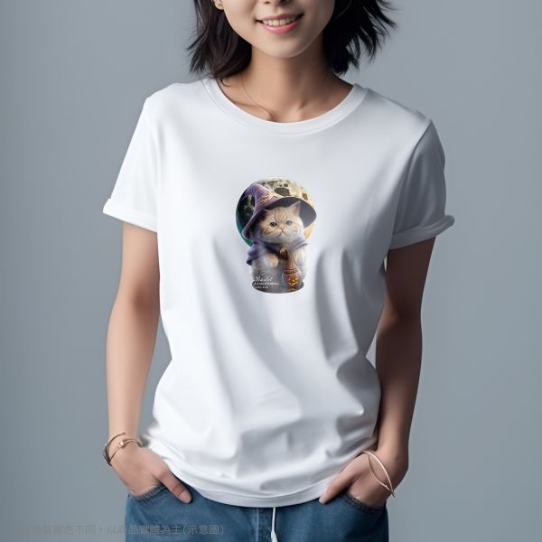 台灣TAIWAN自創品牌潮流T恤-圓領短袖T(轉印)-pip-pep-魔法貓 印花T恤、插畫T、創意圖案T恤、MITT恤、台灣製T恤、高品質純棉T恤、情侶T恤、情侶裝T恤、情侶短袖