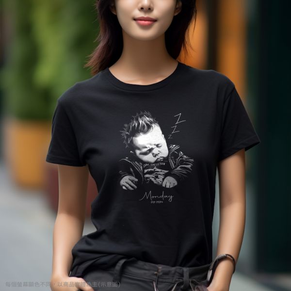 台灣TAIWAN自創品牌潮流T恤-圓領純棉短袖T(轉印)-pip-pep-人生好累系列-星期一 印花T恤、插畫T、創意圖案T恤、MITT恤、台灣製T恤、高品質純棉T恤、情侶T恤、情侶裝T恤、情侶短袖