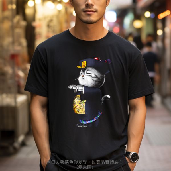 台灣TAIWAN自創品牌潮流T恤-圓領純棉短袖T-限定版(轉印)-男殭屍貓 印花T恤、插畫T、創意圖案T恤、MITT恤、台灣製T恤、高品質純棉T恤、情侶T恤、情侶裝T恤、情侶短袖