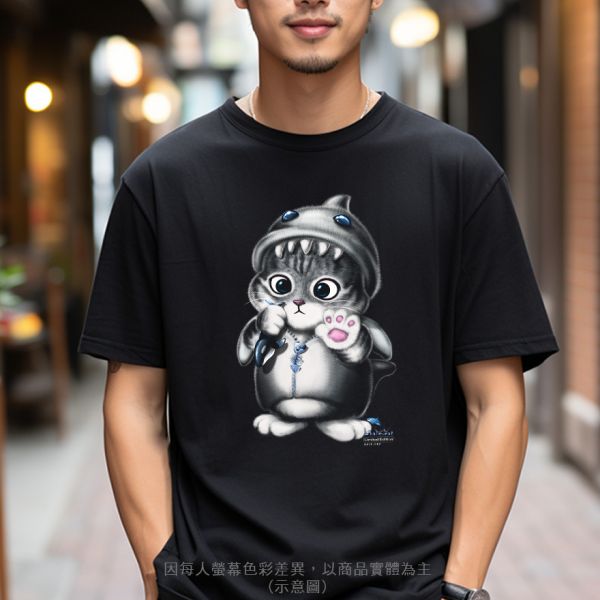 台灣TAIWAN自創品牌潮流T恤-圓領純棉短袖T-限定版(轉印)-鯨魚貓 印花T恤、插畫T、創意圖案T恤、MITT恤、台灣製T恤、高品質純棉T恤、情侶T恤、情侶裝T恤、情侶短袖