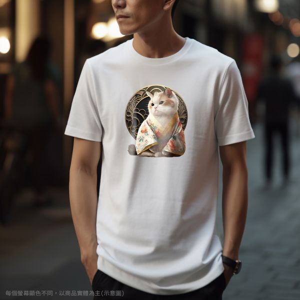 台灣TAIWAN自創品牌潮流T恤-圓領短袖T(轉印)-pip-pep-和服貓 印花T恤、插畫T、創意圖案T恤、MITT恤、台灣製T恤、高品質純棉T恤、情侶T恤、情侶裝T恤、情侶短袖
