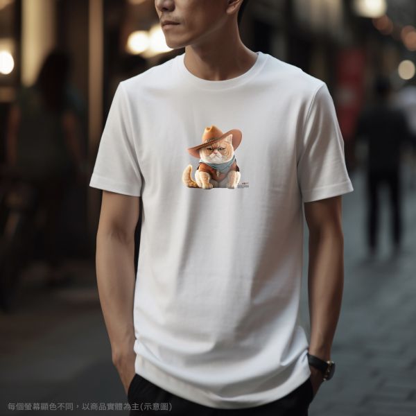 台灣TAIWAN自創品牌潮流T恤-圓領短袖T(轉印)-pip-pep-牛仔貓 印花T恤、插畫T、創意圖案T恤、MITT恤、台灣製T恤、高品質純棉T恤、情侶T恤、情侶裝T恤、情侶短袖