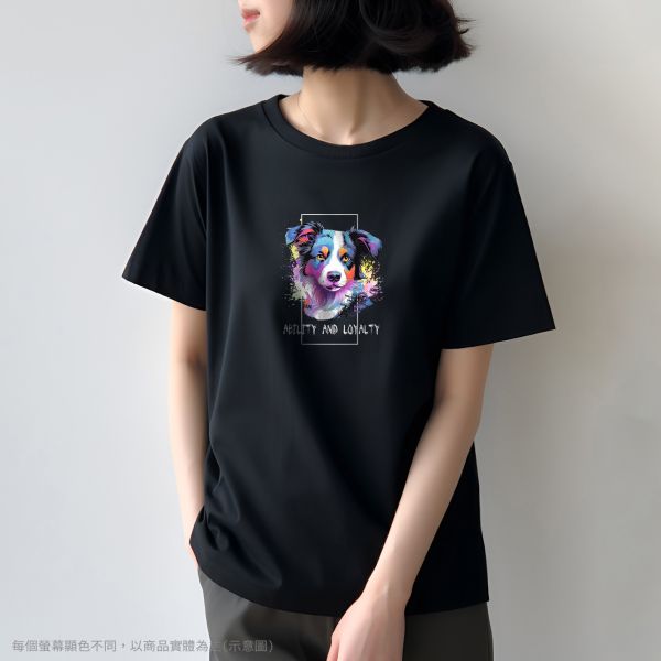 台灣TAIWAN自創品牌潮流T恤-圓領純棉短袖T(轉印)-pip-pep-七彩牧羊犬 印花T恤、插畫T、創意圖案T恤、MITT恤、台灣製T恤、高品質純棉T恤、情侶T恤、情侶裝T恤、情侶短袖