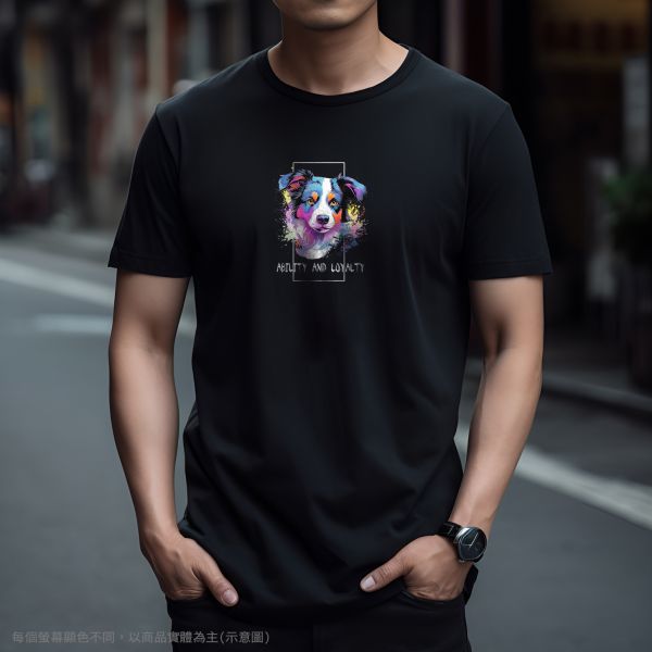 台灣TAIWAN自創品牌潮流T恤-圓領純棉短袖T(轉印)-pip-pep-七彩牧羊犬 印花T恤、插畫T、創意圖案T恤、MITT恤、台灣製T恤、高品質純棉T恤、情侶T恤、情侶裝T恤、情侶短袖
