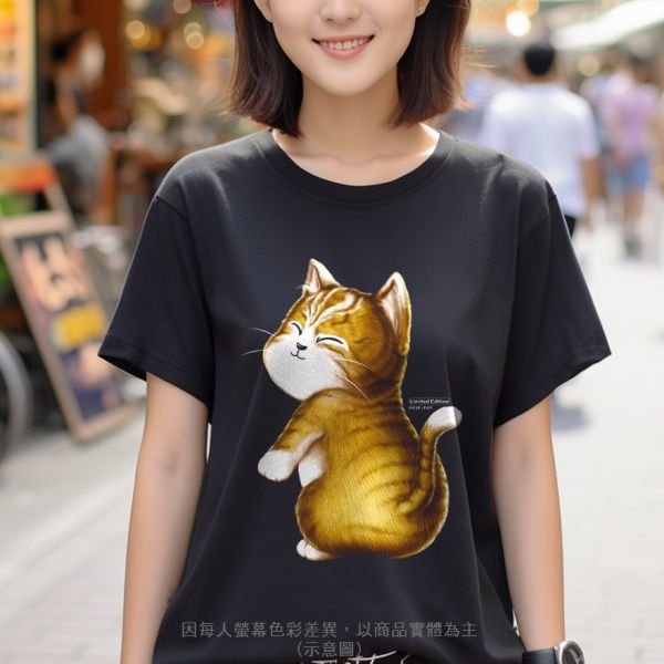 台灣TAIWAN自創品牌潮流T恤-圓領純棉短袖T-限定版(轉印)-小花貓 印花T恤、插畫T、創意圖案T恤、MITT恤、台灣製T恤、高品質純棉T恤、情侶T恤、情侶裝T恤、情侶短袖