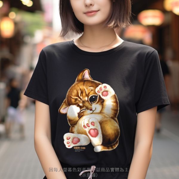 台灣TAIWAN自創品牌潮流T恤-圓領純棉短袖T-限定版(轉印)-懶懶貓 印花T恤、插畫T、創意圖案T恤、MITT恤、台灣製T恤、高品質純棉T恤、情侶T恤、情侶裝T恤、情侶短袖
