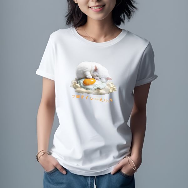 台灣TAIWAN自創品牌潮流T恤-圓領純棉短袖T(轉印)-pip-pep-蛋黃貓 印花T恤、插畫T、創意圖案T恤、MITT恤、台灣製T恤、高品質純棉T恤、情侶T恤、情侶裝T恤、情侶短袖