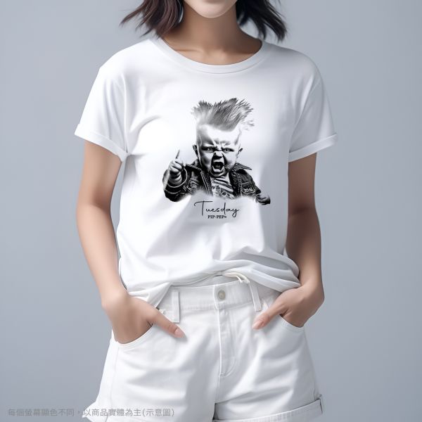 台灣TAIWAN自創品牌潮流T恤-圓領純棉短袖T(轉印)-pip-pep-人生好累系列-星期二 印花T恤、插畫T、創意圖案T恤、MITT恤、台灣製T恤、高品質純棉T恤、情侶T恤、情侶裝T恤、情侶短袖