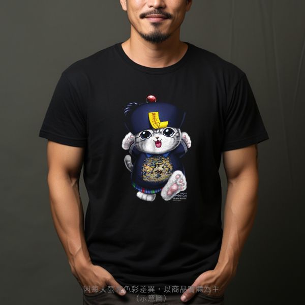 台灣TAIWAN自創品牌潮流T恤-圓領純棉短袖T-限定版(轉印)-迷你男殭屍貓 印花T恤、插畫T、創意圖案T恤、MITT恤、台灣製T恤、高品質純棉T恤、情侶T恤、情侶裝T恤、情侶短袖