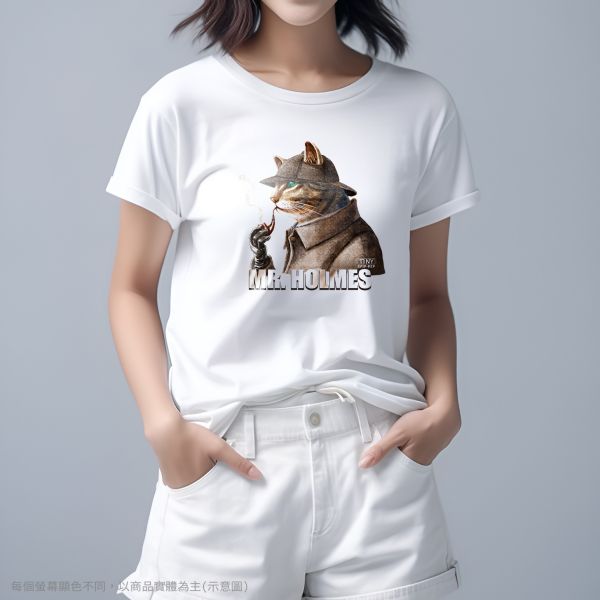 台灣TAIWAN自創品牌潮流T恤-圓領純棉短袖T(轉印)-pip-pep-福爾摩斯貓 印花T恤、插畫T、創意圖案T恤、MITT恤、台灣製T恤、高品質純棉T恤、情侶T恤、情侶裝T恤、情侶短袖