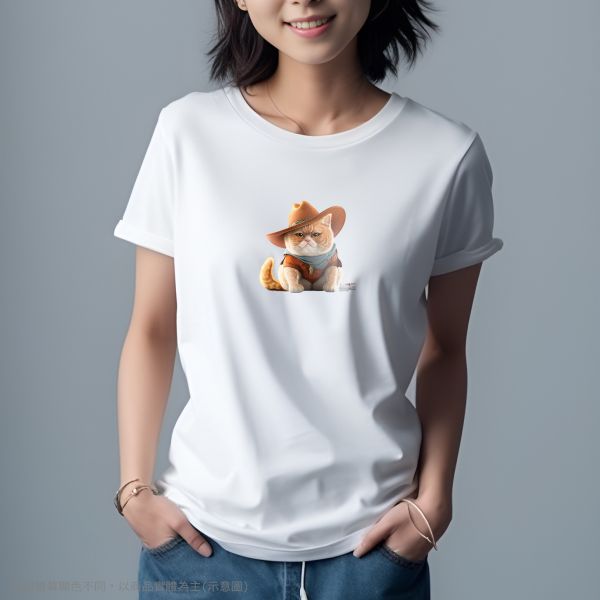 台灣TAIWAN自創品牌潮流T恤-圓領短袖T(轉印)-pip-pep-牛仔貓 印花T恤、插畫T、創意圖案T恤、MITT恤、台灣製T恤、高品質純棉T恤、情侶T恤、情侶裝T恤、情侶短袖
