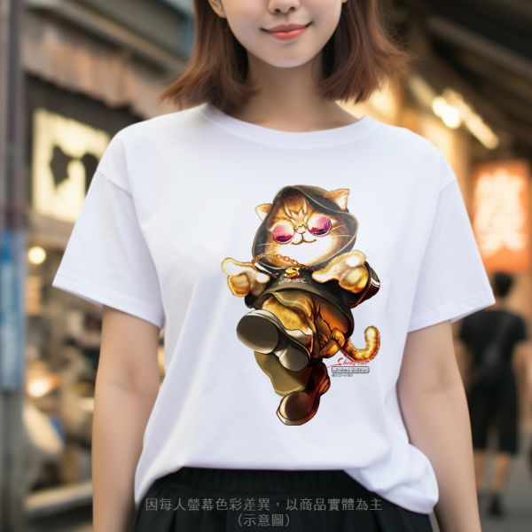 台灣TAIWAN自創品牌潮流T恤-圓領純棉短袖T-限定版(轉印)-閃亮貓 印花T恤、插畫T、創意圖案T恤、MITT恤、台灣製T恤、高品質純棉T恤、情侶T恤、情侶裝T恤、情侶短袖