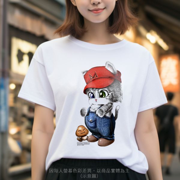 台灣TAIWAN自創品牌潮流T恤-圓領純棉短袖T-限定版(轉印)-瑪莉貓 印花T恤、插畫T、創意圖案T恤、MITT恤、台灣製T恤、高品質純棉T恤、情侶T恤、情侶裝T恤、情侶短袖