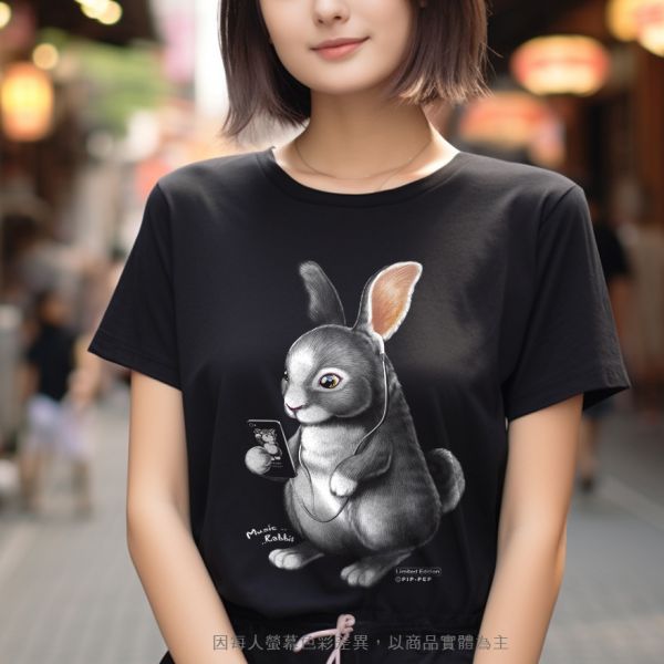 台灣TAIWAN自創品牌潮流T恤-圓領純棉短袖T男女可穿-限定版(轉印)-Iphone小兔 印花T恤、插畫T、創意圖案T恤、MITT恤、台灣製T恤、高品質純棉T恤、情侶T恤、情侶裝T恤、情侶短袖