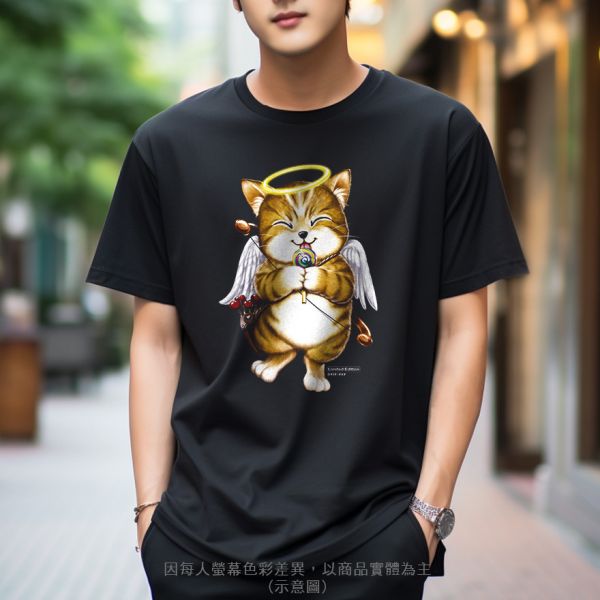 台灣TAIWAN自創品牌潮流T恤-圓領純棉短袖T-限定版(轉印)-天使貓 印花T恤、插畫T、創意圖案T恤、MITT恤、台灣製T恤、高品質純棉T恤、情侶T恤、情侶裝T恤、情侶短袖
