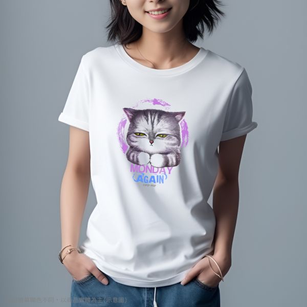 台灣TAIWAN自創品牌潮流T恤-圓領純棉短袖T(轉印)-pip-pep-貓貓!又是星期一 印花T恤、插畫T、創意圖案T恤、MITT恤、台灣製T恤、高品質純棉T恤、情侶T恤、情侶裝T恤、情侶短袖