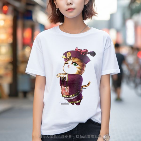 台灣TAIWAN自創品牌潮流T恤-圓領純棉短袖男女可穿-限定版(轉印)-女殭屍貓 印花T恤、插畫T、創意圖案T恤、MITT恤、台灣製T恤、高品質純棉T恤、情侶T恤、情侶裝T恤、情侶短袖