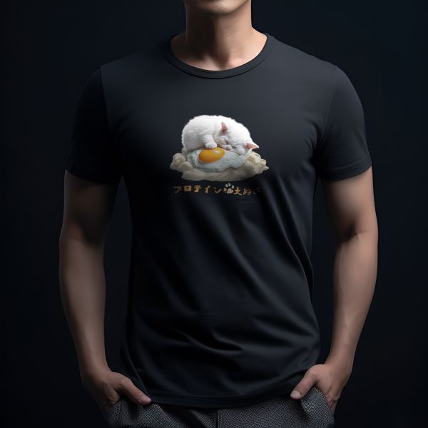 台灣TAIWAN自創品牌潮流T恤-圓領純棉短袖T(轉印)-pip-pep-蛋黃貓 印花T恤、插畫T、創意圖案T恤、MITT恤、台灣製T恤、高品質純棉T恤、情侶T恤、情侶裝T恤、情侶短袖