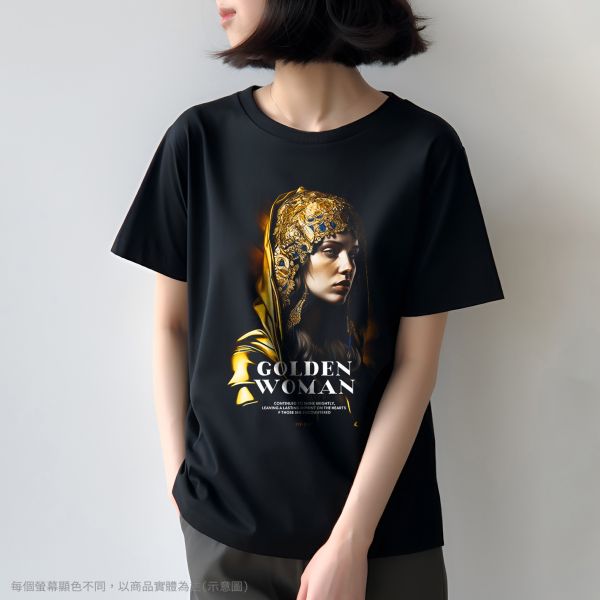 台灣TAIWAN自創品牌潮流T恤-圓領純棉短袖T(轉印)-pip-pep-金色女孩 印花T恤、插畫T、創意圖案T恤、MITT恤、台灣製T恤、高品質純棉T恤、情侶T恤、情侶裝T恤、情侶短袖