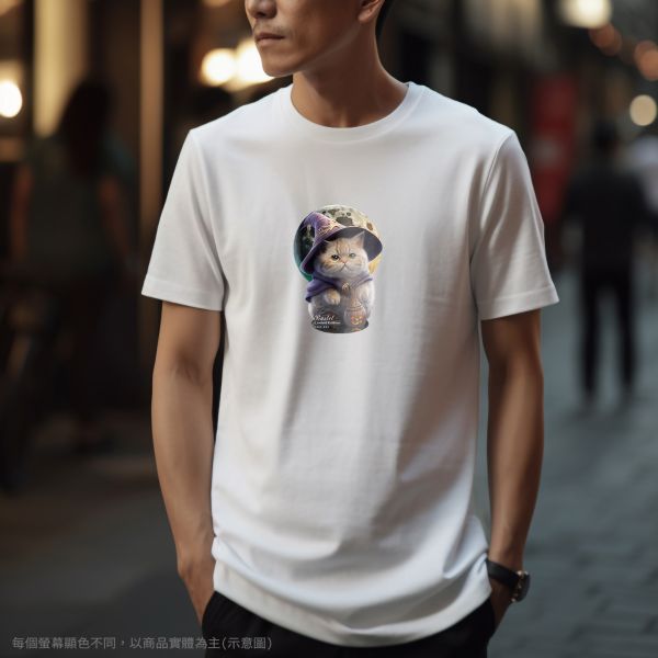 台灣TAIWAN自創品牌潮流T恤-圓領短袖T(轉印)-pip-pep-魔法貓 印花T恤、插畫T、創意圖案T恤、MITT恤、台灣製T恤、高品質純棉T恤、情侶T恤、情侶裝T恤、情侶短袖