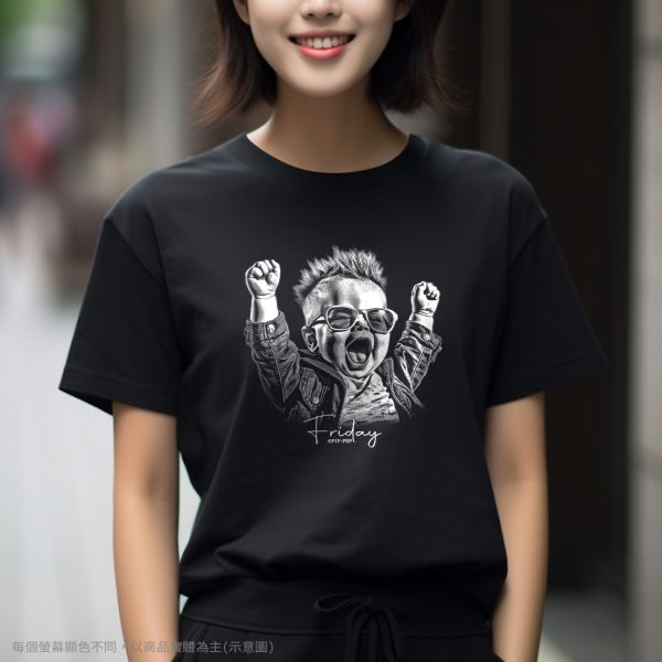 台灣TAIWAN自創品牌潮流T恤-圓領純棉短袖T(轉印)-pip-pep-人生好累系列-星期五 印花T恤、插畫T、創意圖案T恤、MITT恤、台灣製T恤、高品質純棉T恤、情侶T恤、情侶裝T恤、情侶短袖