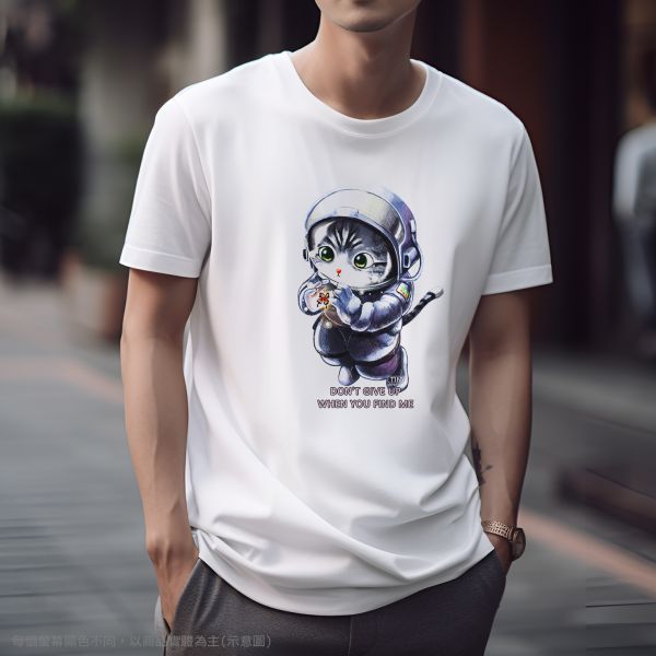 台灣TAIWAN自創品牌潮流T恤-圓領純棉短袖T(轉印)-pip-pep-太空貓 印花T恤、插畫T、創意圖案T恤、MITT恤、台灣製T恤、高品質純棉T恤、情侶T恤、情侶裝T恤、情侶短袖