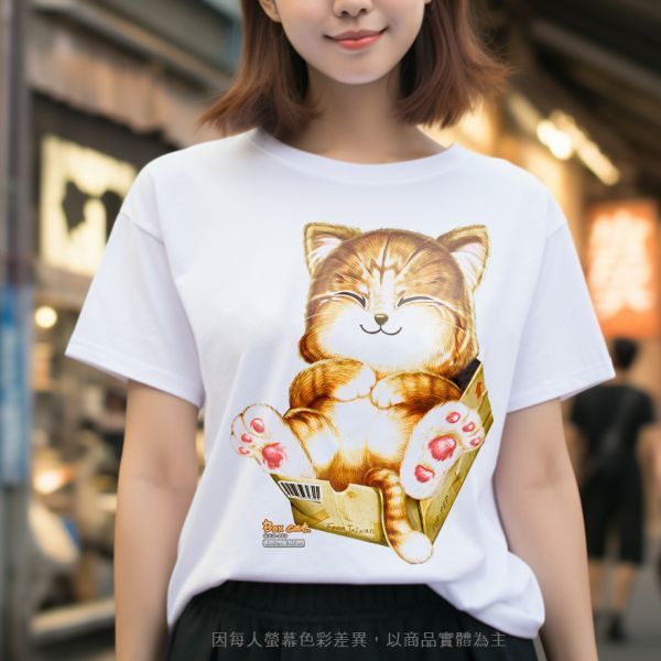 台灣TAIWAN自創品牌潮流T恤-圓領純棉短袖男女可穿-限定版(轉印)-BOX CAT 印花T恤、插畫T、創意圖案T恤、MITT恤、台灣製T恤、高品質純棉T恤、情侶T恤、情侶裝T恤、情侶短袖