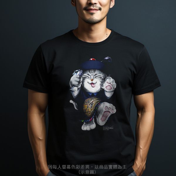 台灣TAIWAN自創品牌潮流T恤-圓領純棉短袖T-限定版(轉印)-爆走男殭屍貓 印花T恤、插畫T、創意圖案T恤、MITT恤、台灣製T恤、高品質純棉T恤、情侶T恤、情侶裝T恤、情侶短袖