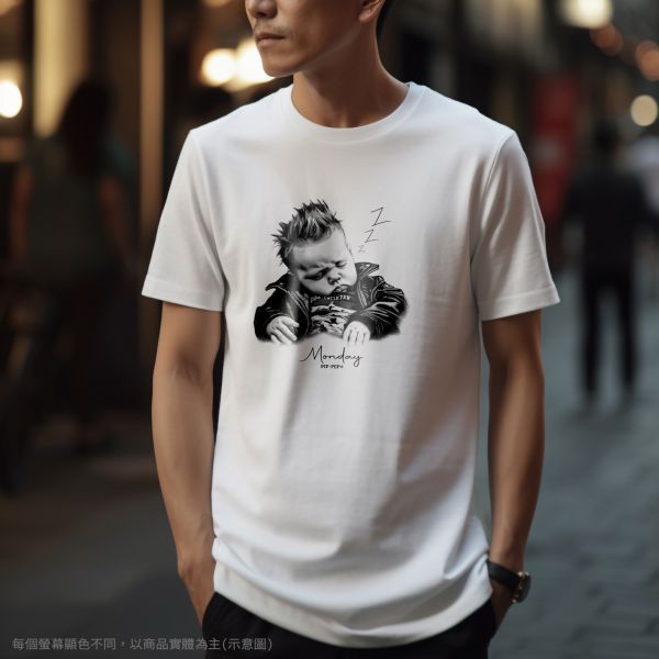 台灣TAIWAN自創品牌潮流T恤-圓領純棉短袖T(轉印)-pip-pep-人生好累系列-星期一 印花T恤、插畫T、創意圖案T恤、MITT恤、台灣製T恤、高品質純棉T恤、情侶T恤、情侶裝T恤、情侶短袖