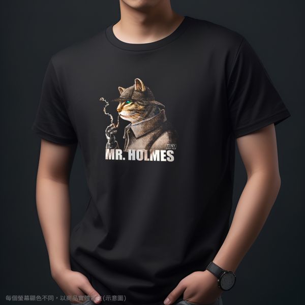 台灣TAIWAN自創品牌潮流T恤-圓領純棉短袖T(轉印)-pip-pep-福爾摩斯貓 印花T恤、插畫T、創意圖案T恤、MITT恤、台灣製T恤、高品質純棉T恤、情侶T恤、情侶裝T恤、情侶短袖