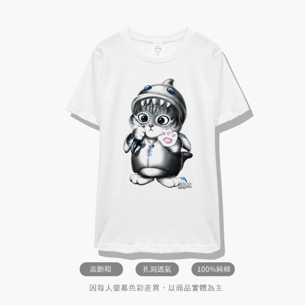 台灣TAIWAN自創品牌潮流T恤-圓領純棉短袖T-限定版(轉印)-鯨魚貓 印花T恤、插畫T、創意圖案T恤、MITT恤、台灣製T恤、高品質純棉T恤、情侶T恤、情侶裝T恤、情侶短袖