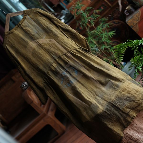 燕燕~純麻 寬鬆百搭手工繡花長外披長外套。ab219301 