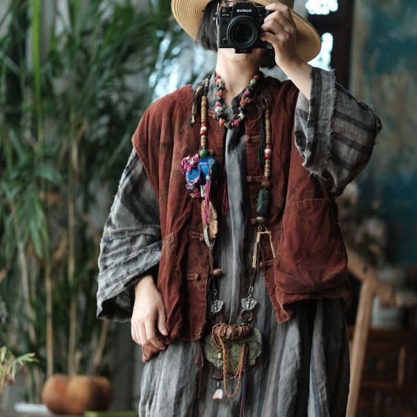 燕燕~復古文藝數位印花夾棉對襟棉背心 ab214401 