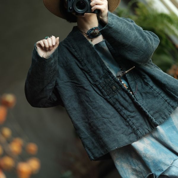 燕燕~棉麻商品~復古文藝麻料炒色小棉衣外套  ab192201 