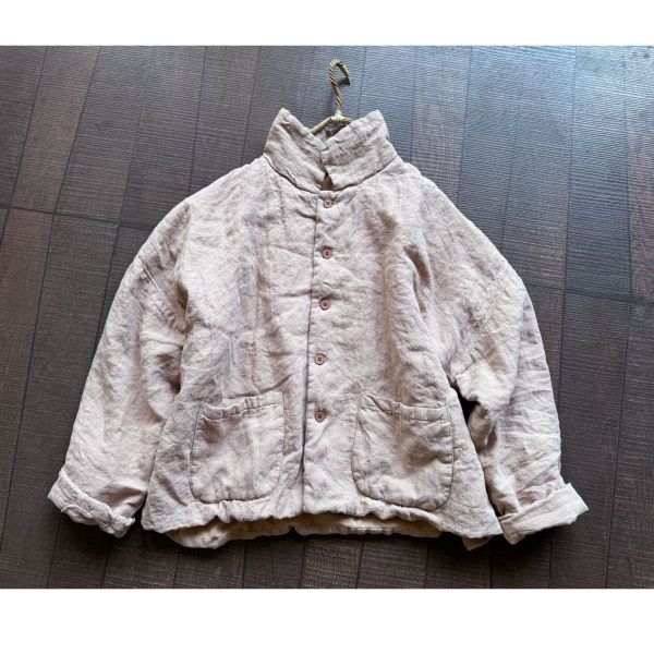 燕燕~秋季新款 （短版）高品質砂洗亞麻棉衣藝術復古寬鬆亞麻棉服中長款夾棉外套 ab438901 