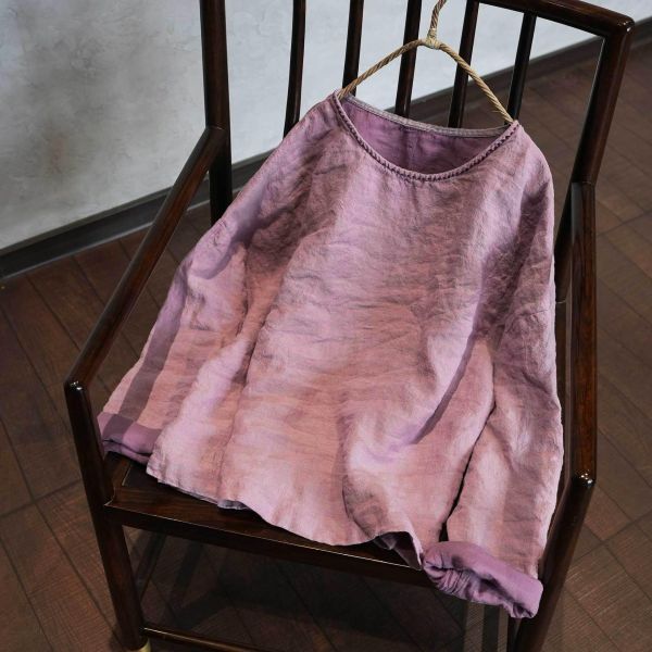 燕燕~色織亞麻 復古文藝寬鬆長袖小衫 雙層上衣襯衫 