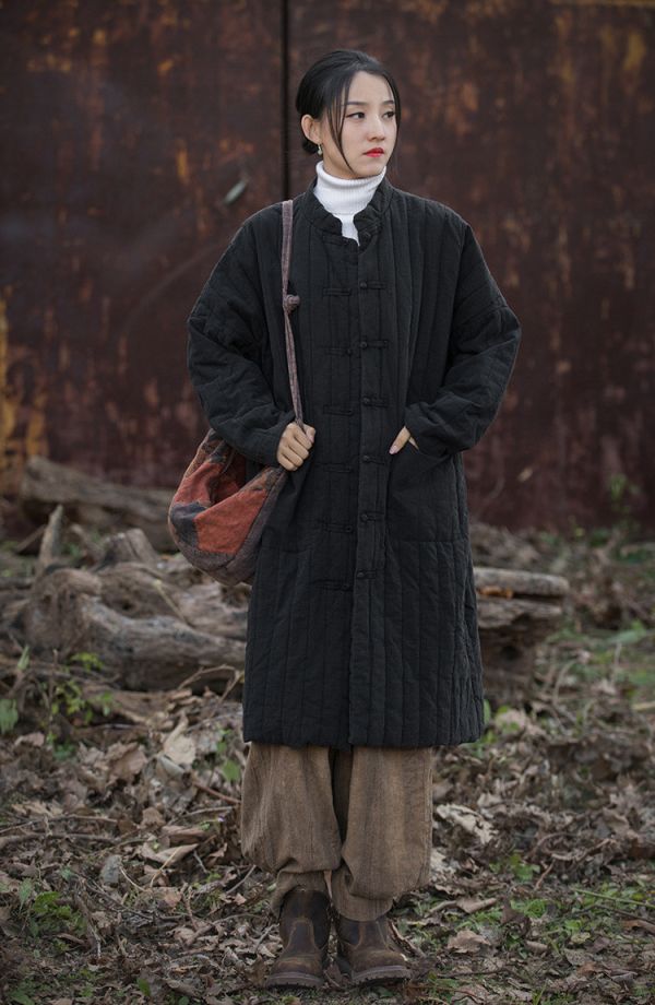 燕燕~秋冬新款    夾棉加厚保暖炒色絎縫長外套 盤長棉服棉衣外套 