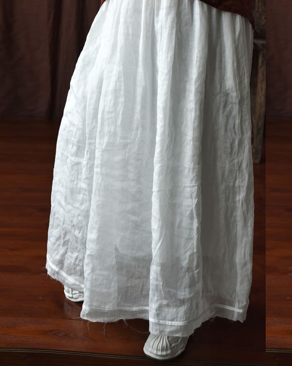 燕燕~棉麻商品~苧麻 輕薄飄逸雙層毛邊 寬鬆文藝長裙  