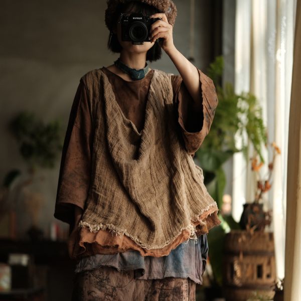 燕燕~復古文藝麻料坎肩背心 ab234601 