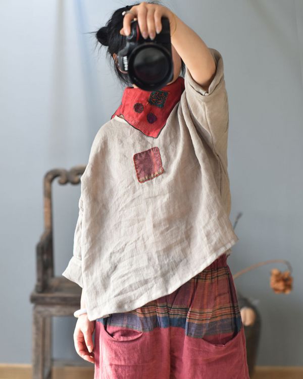 燕燕. 亞麻 貼佈手繡雙喜三角巾 喜字圍巾 領巾 