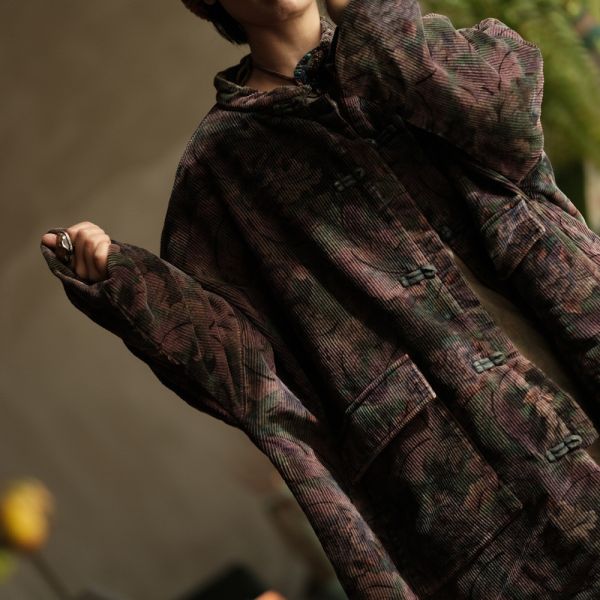 燕燕~秋冬款 文藝復古寬鬆粗條絨夾棉棉衣外套 長袍 ab214501 0 