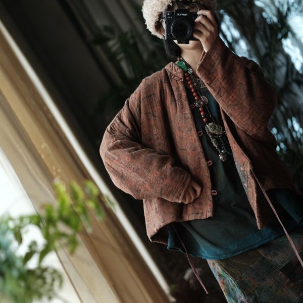 燕燕~秋冬新款 文藝數位印花純棉斜襟棉衣外套    ab193301 