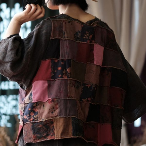 燕燕~棉麻新品~秋季新款  純棉拼布圓領背心   ab207001 
