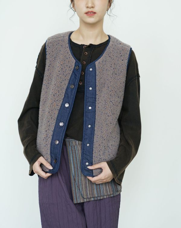 燕燕~秋冬款 提花仿羊羔絨加厚棉衣新中式懷舊兩穿寬鬆保暖背心 外套 ab2532401 