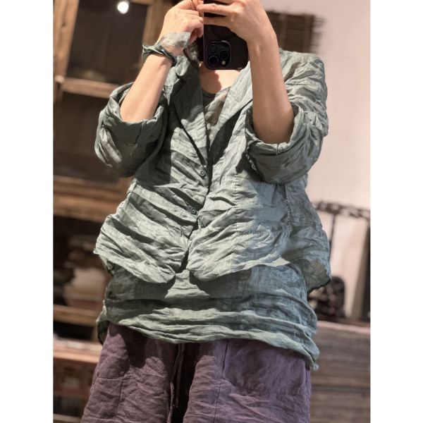 燕燕. 苧麻 文藝復古純色寬鬆短款西裝外套 