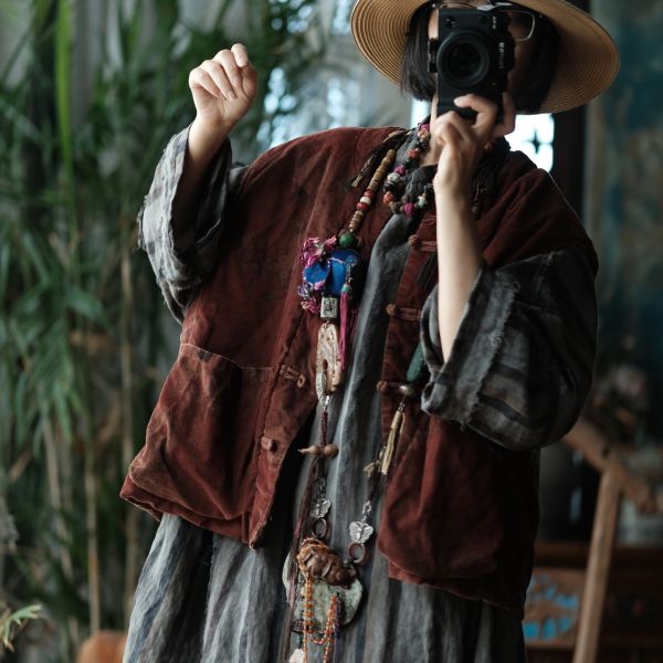 燕燕~復古文藝數位印花夾棉對襟棉背心 ab214401 